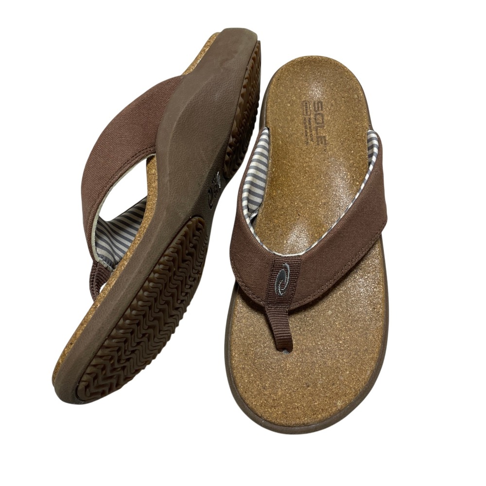 Sole Mens‎ 8 Sandals Structured Footbed Brown Flip Flops